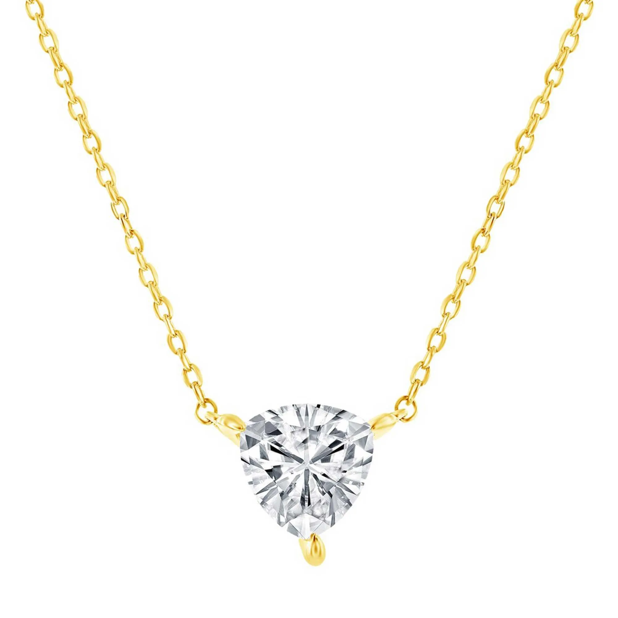 Classic Women's Necklace and Earrings Set - Gold Solitaire Trillion CZ | SET-616