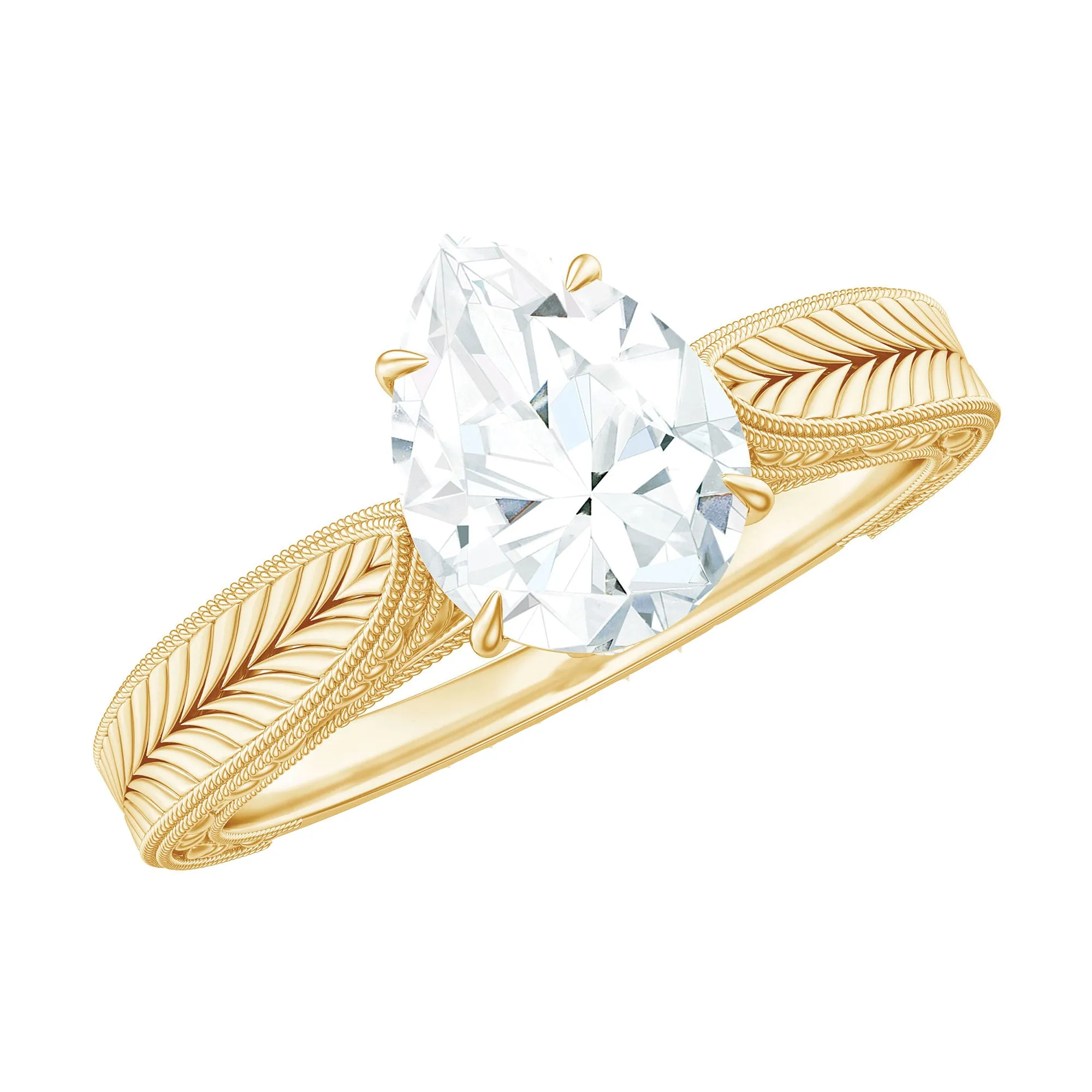 Claw Set Pear Shape Moissanite Solitaire Engagement Ring