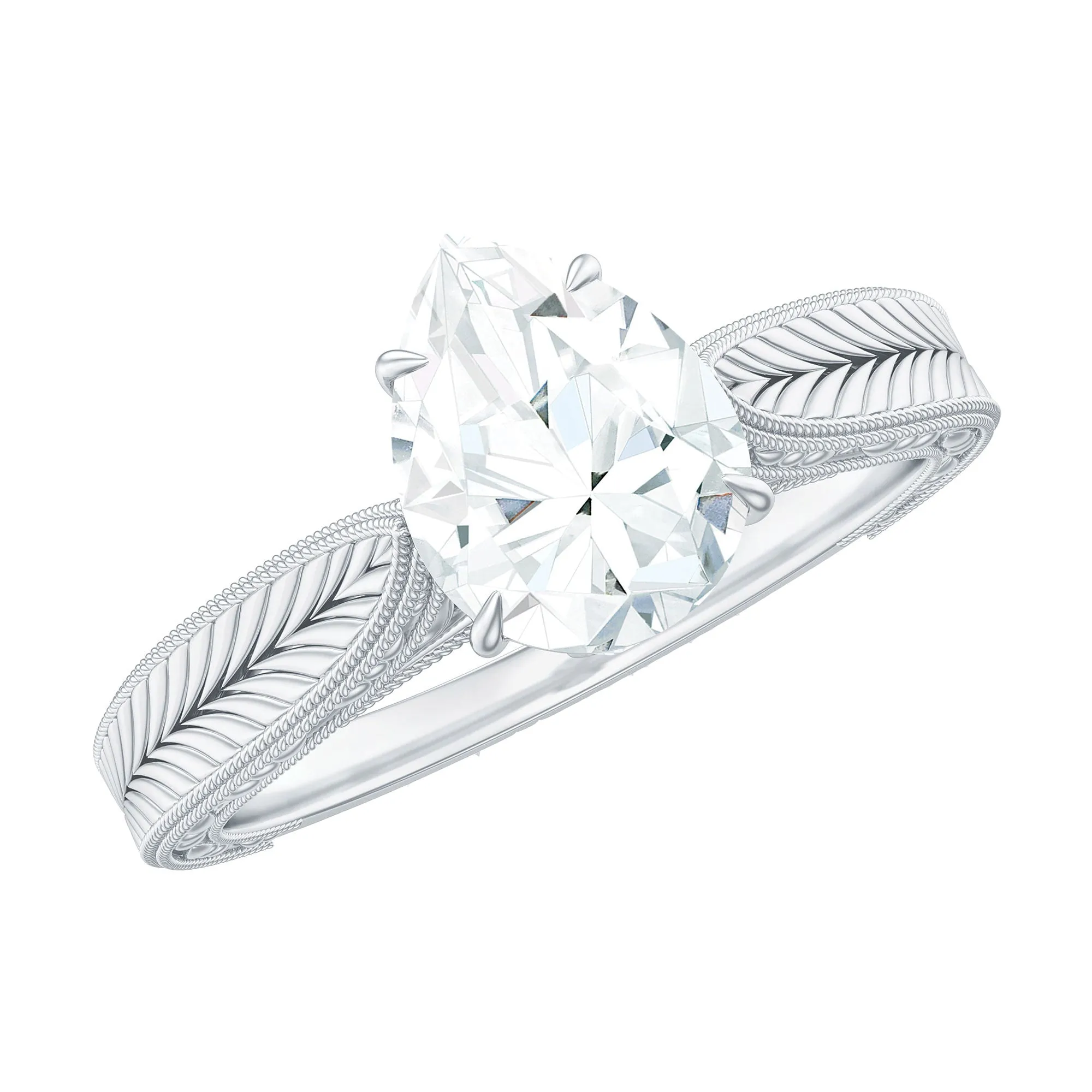 Claw Set Pear Shape Moissanite Solitaire Engagement Ring