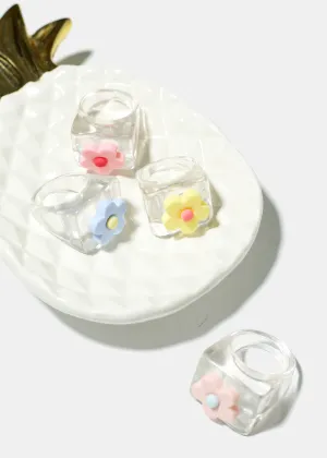 Clear with Flower Squared Ring