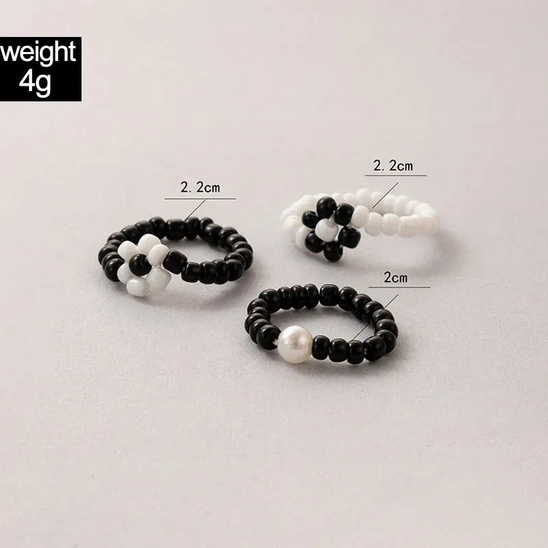 Colorful Beaded Handmade Flowers Party Accessories Anillo 3pcs/sets Ring