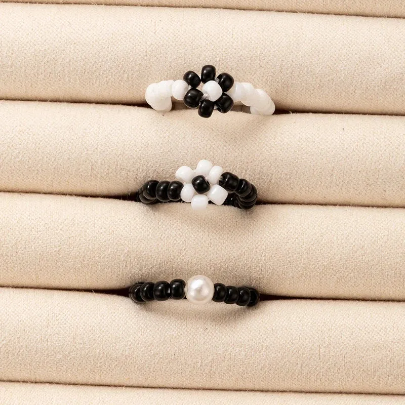Colorful Beaded Handmade Flowers Party Accessories Anillo 3pcs/sets Ring