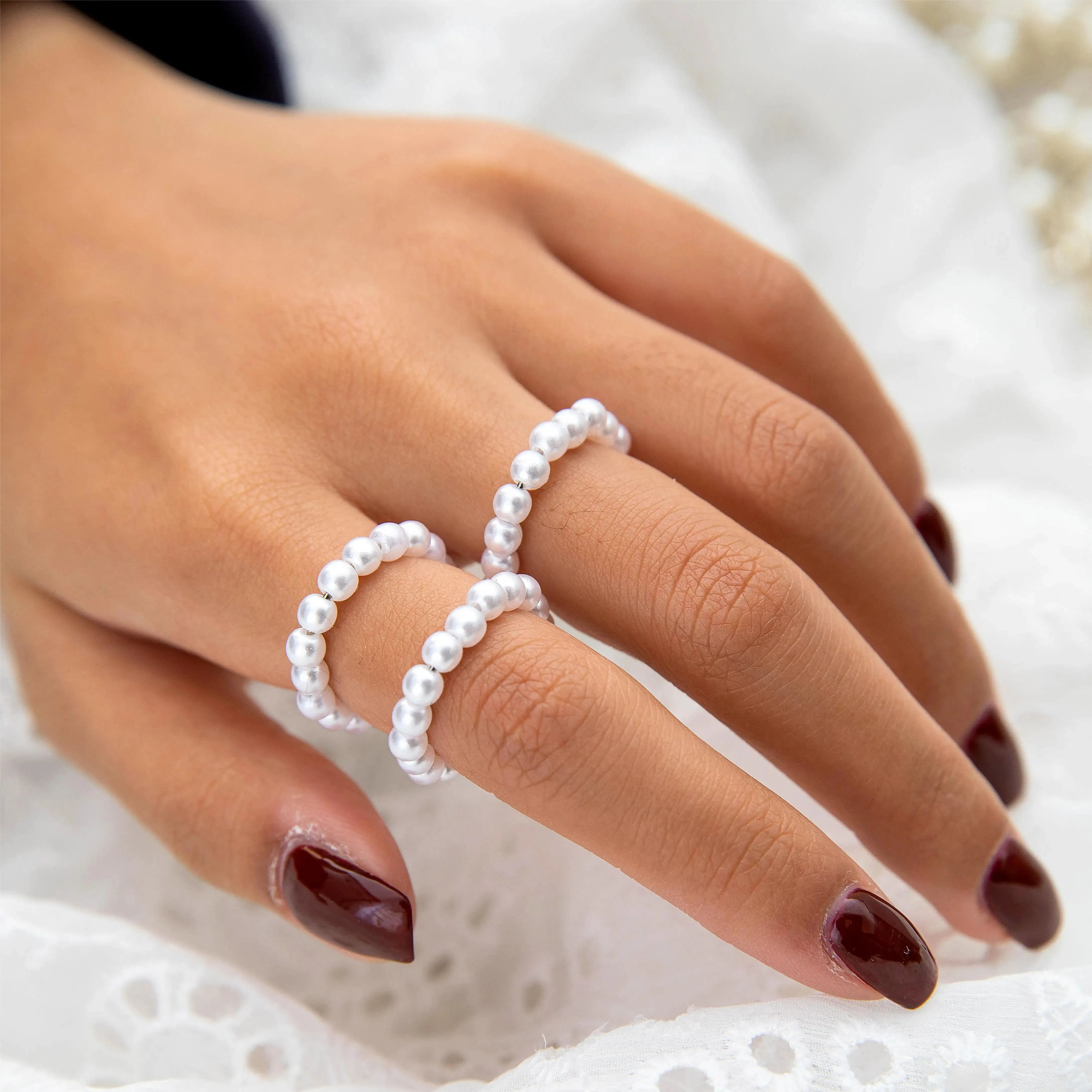Colorful Beaded Handmade Flowers Party Accessories Anillo 3pcs/sets Ring