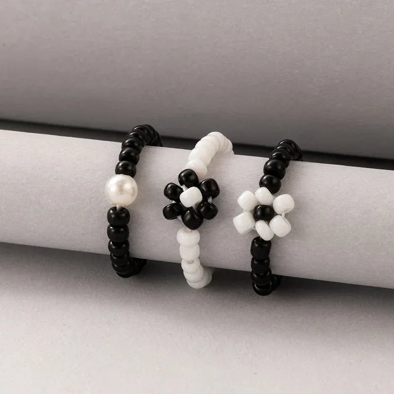 Colorful Beaded Handmade Flowers Party Accessories Anillo 3pcs/sets Ring