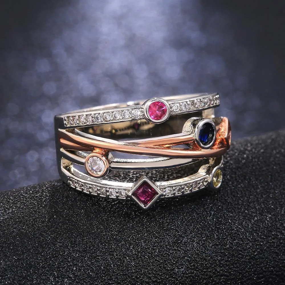Colorful Cubic Zirconia Delicate Cross Geometric CZ Ring
