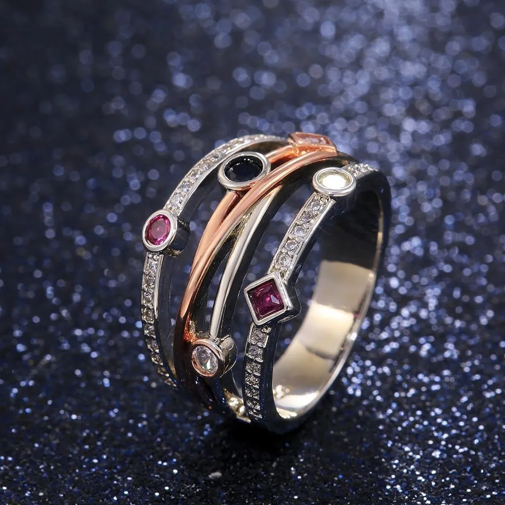 Colorful Cubic Zirconia Delicate Cross Geometric CZ Ring