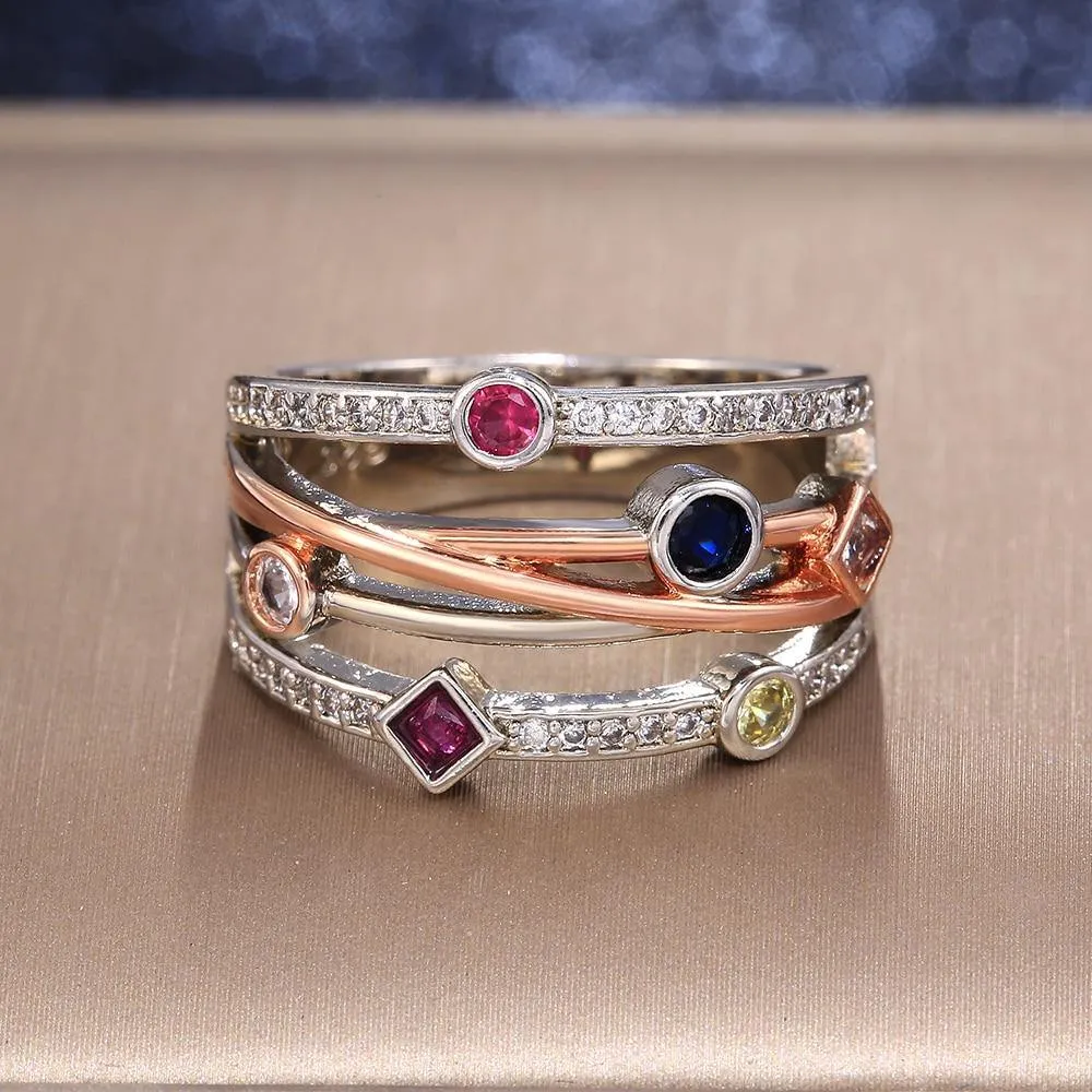 Colorful Cubic Zirconia Delicate Cross Geometric CZ Ring