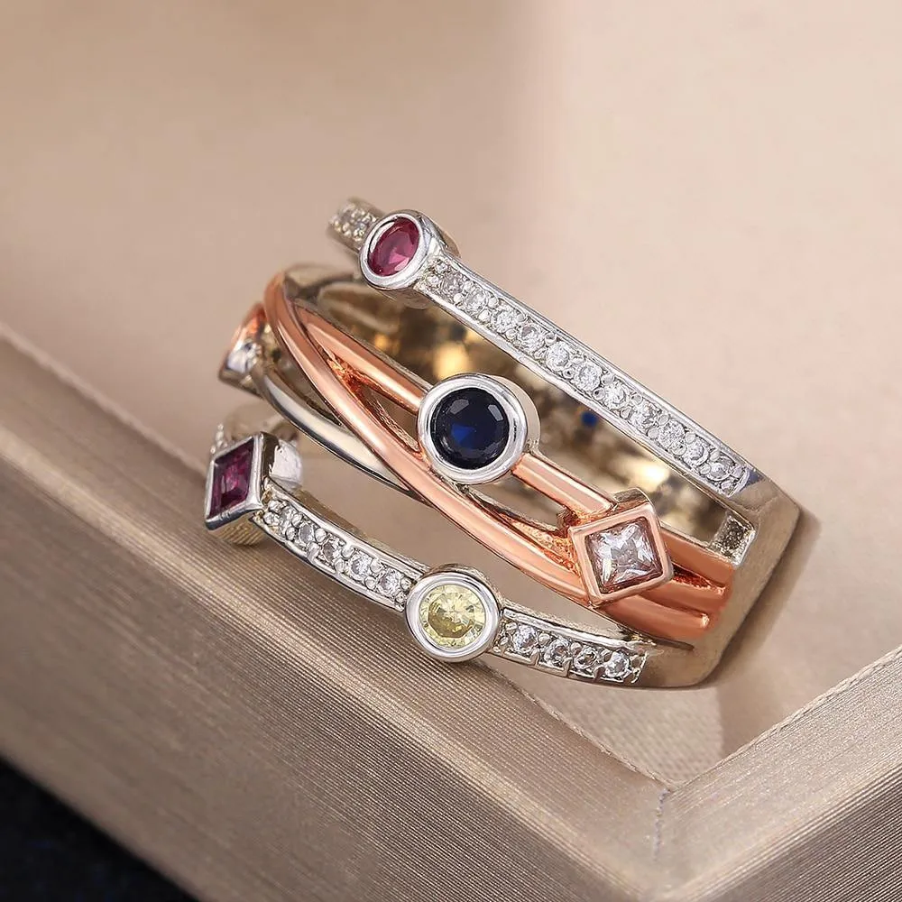 Colorful Cubic Zirconia Delicate Cross Geometric CZ Ring