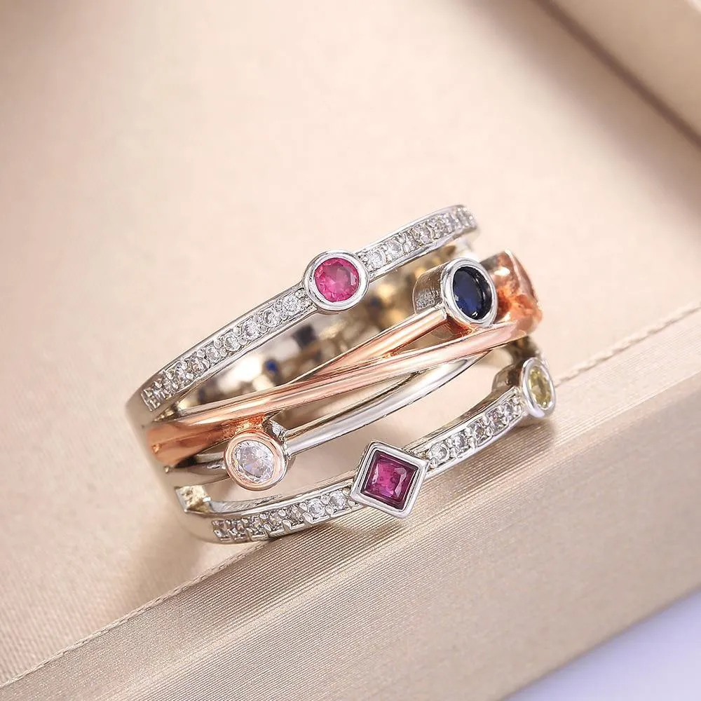 Colorful Cubic Zirconia Delicate Cross Geometric CZ Ring