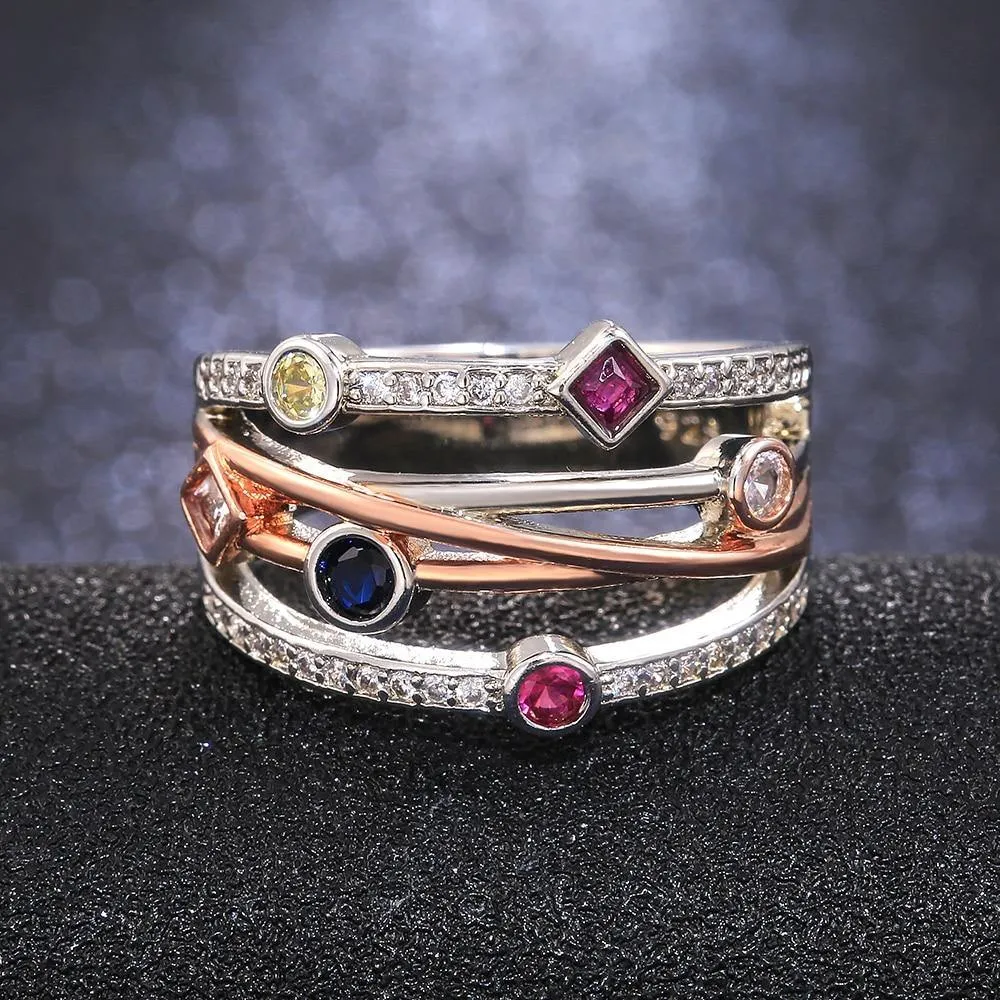 Colorful Cubic Zirconia Delicate Cross Geometric CZ Ring