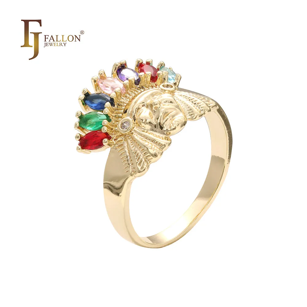 Colorful CZs paved Medium size Indian Chief rings