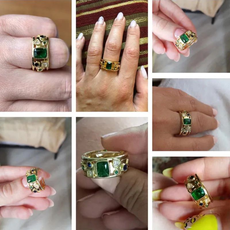 Colorful Geometric Shaped Zircon Bejeweled Rings