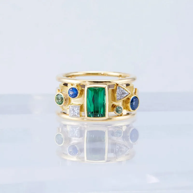 Colorful Geometric Shaped Zircon Bejeweled Rings