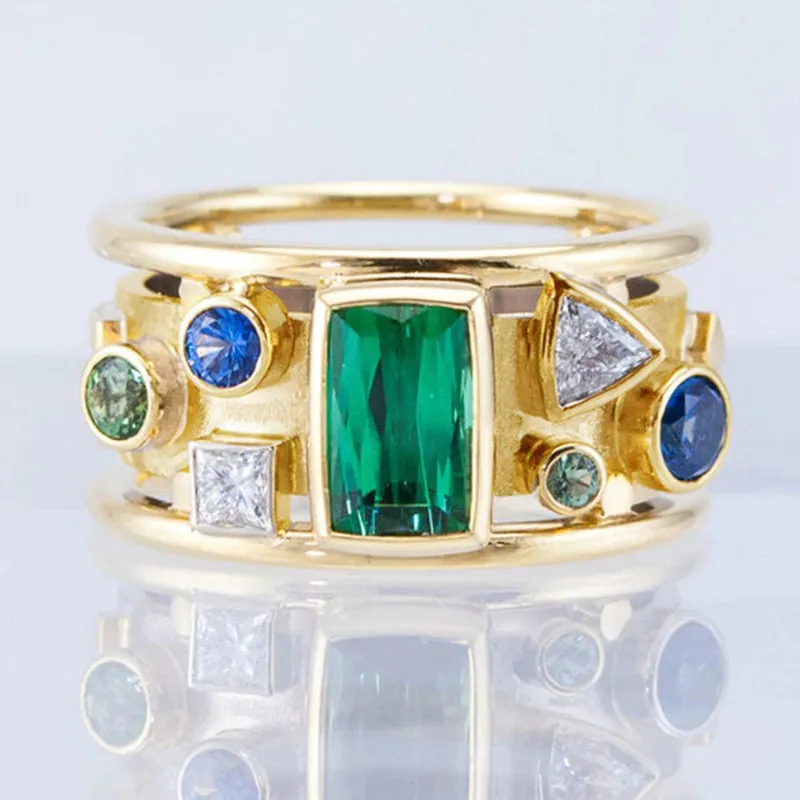 Colorful Geometric Shaped Zircon Bejeweled Rings