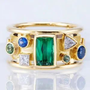 Colorful Geometric Shaped Zircon Bejeweled Rings