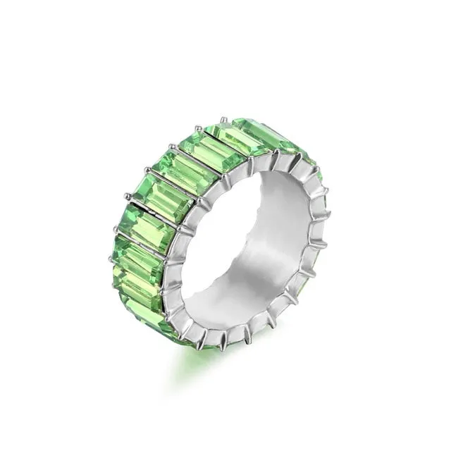 Colorful Rainbow Zircon Wide Rings
