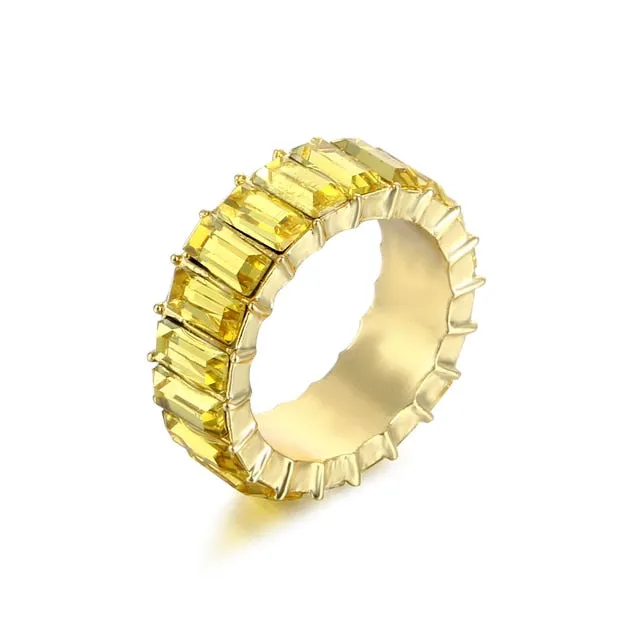 Colorful Rainbow Zircon Wide Rings