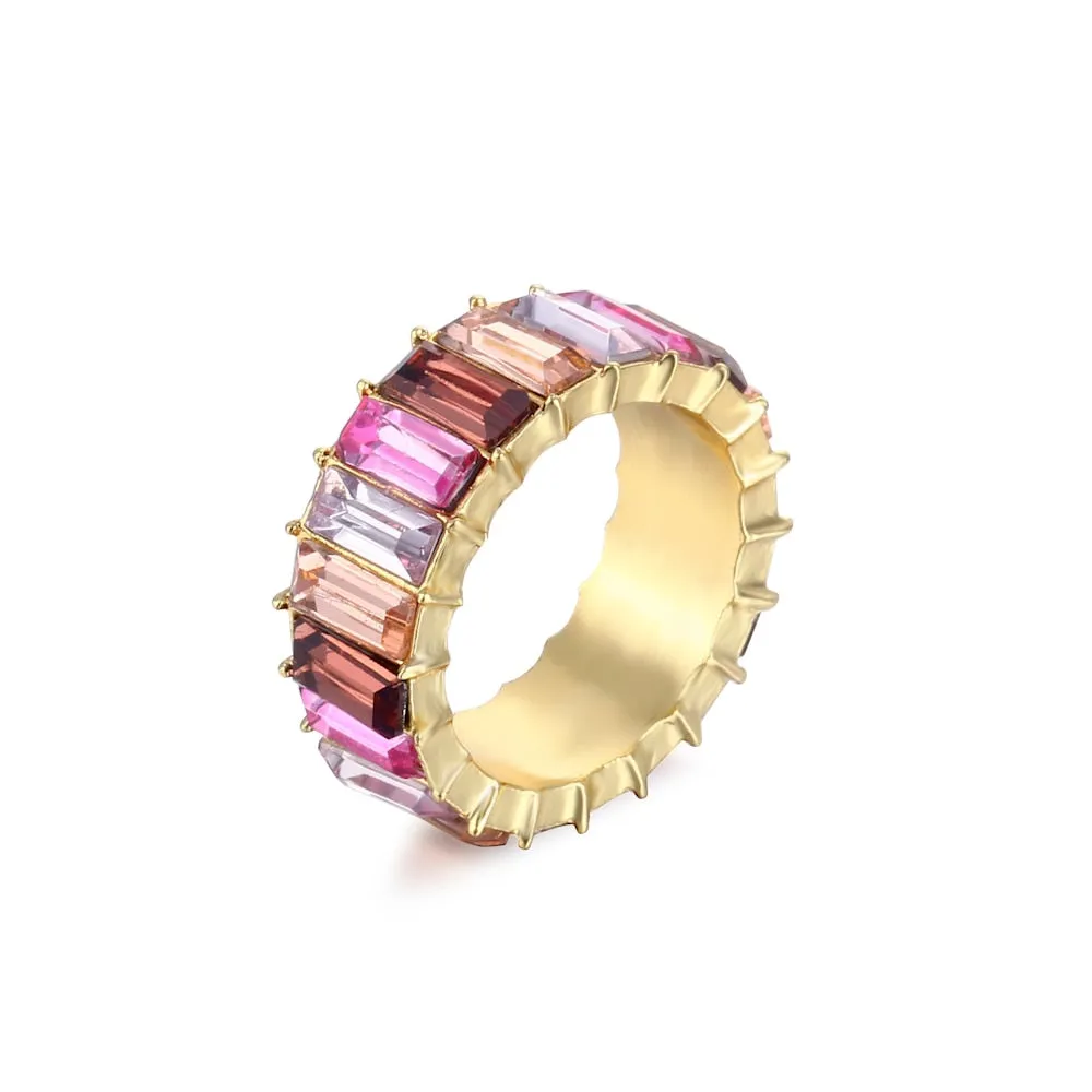 Colorful Rainbow Zircon Wide Rings