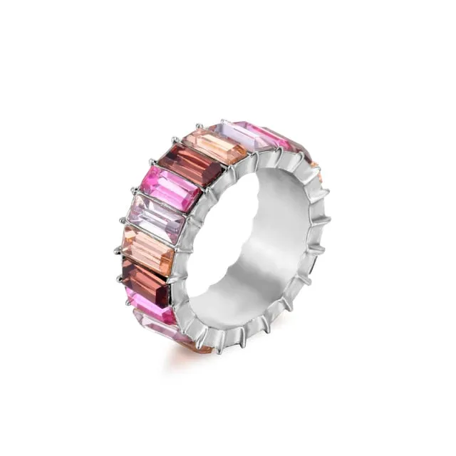 Colorful Rainbow Zircon Wide Rings