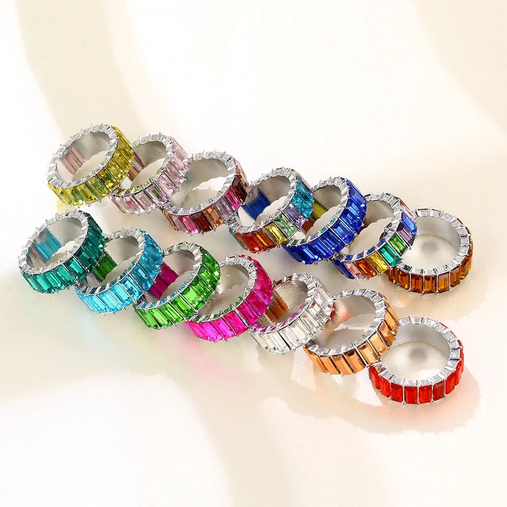 Colorful Rainbow Zircon Wide Rings