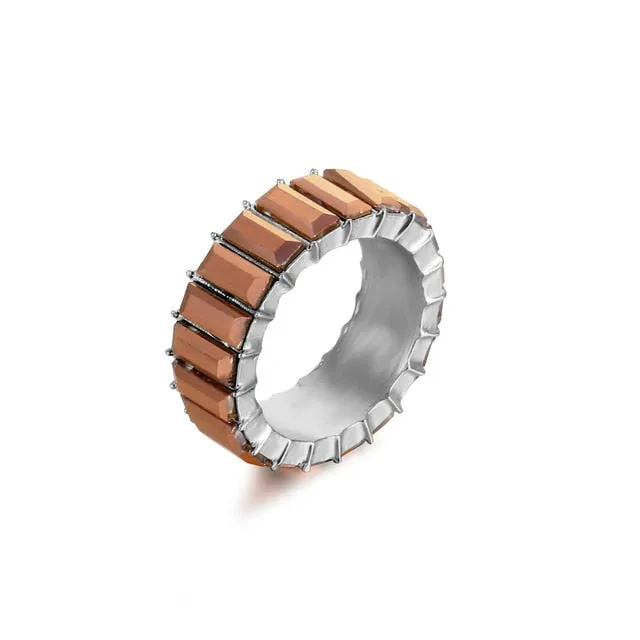 Colorful Rainbow Zircon Wide Rings
