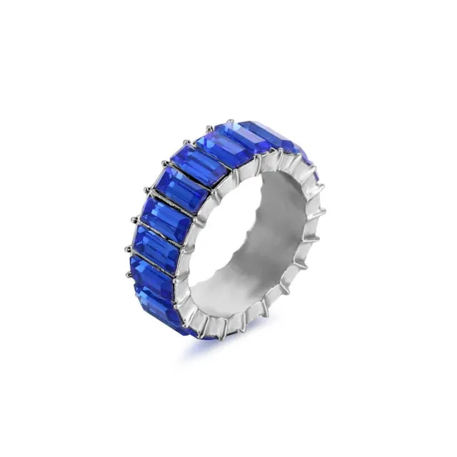 Colorful Rainbow Zircon Wide Rings