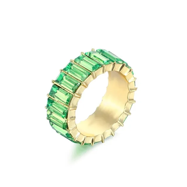 Colorful Rainbow Zircon Wide Rings