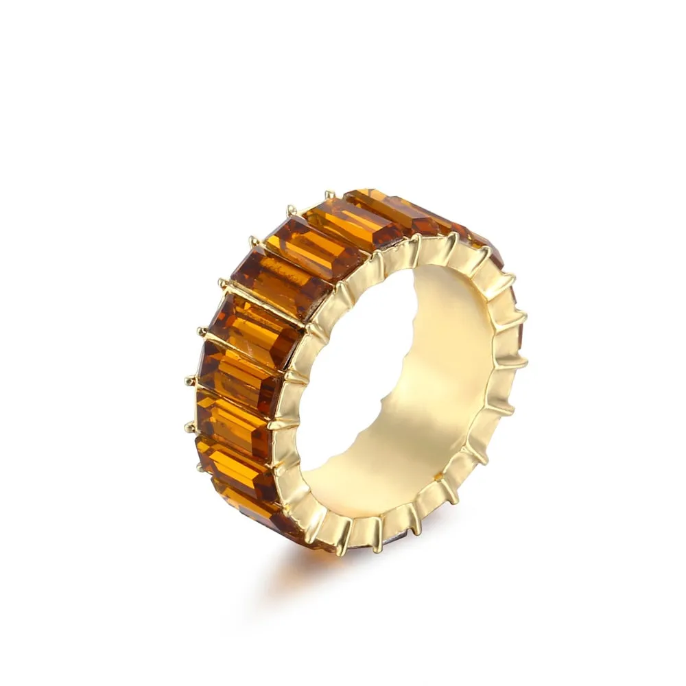 Colorful Rainbow Zircon Wide Rings