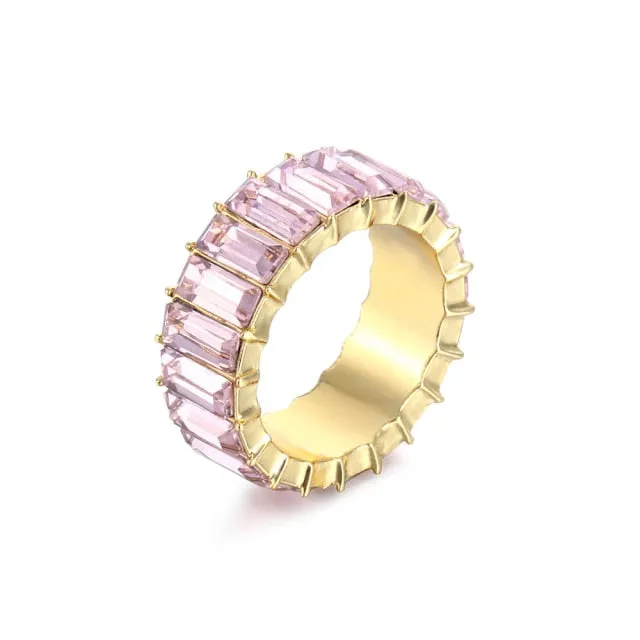 Colorful Rainbow Zircon Wide Rings