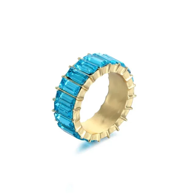 Colorful Rainbow Zircon Wide Rings