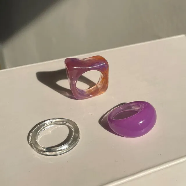 Colorful Resin Transparent Rhinestone Zircon Suit Ring