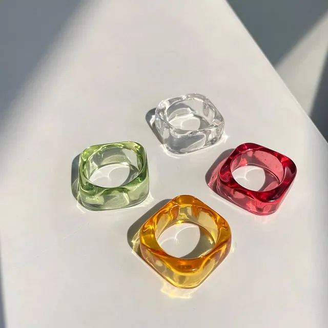 Colorful Resin Transparent Rhinestone Zircon Suit Ring