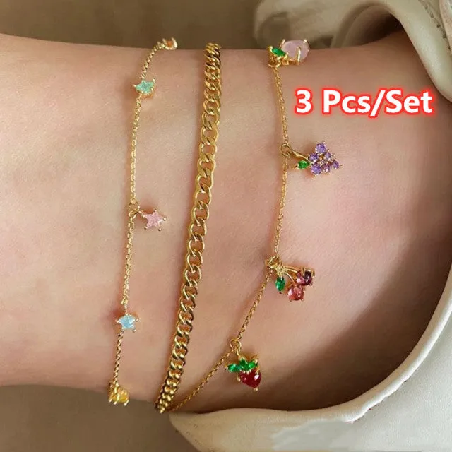 Crystal Fruit Butterfly Star Anklets Bracelet Simple Anklets