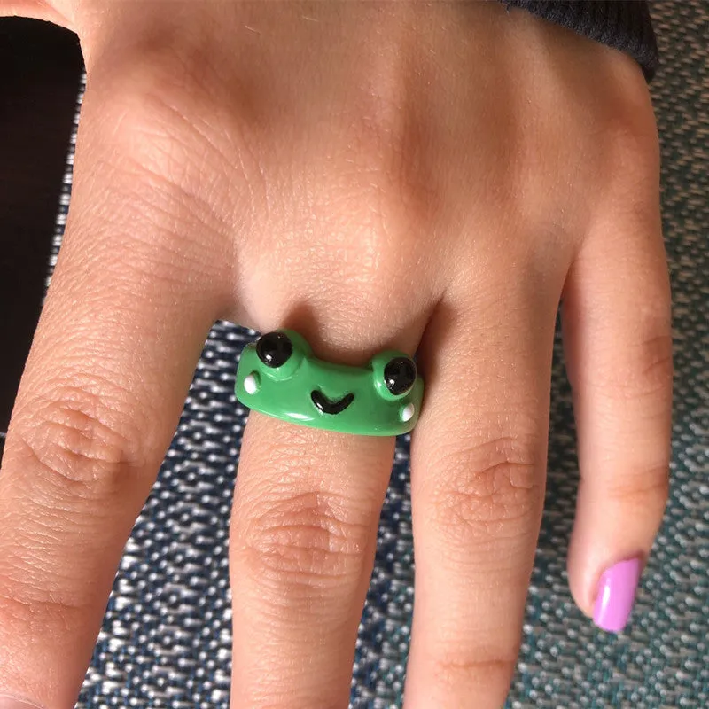 Cute Colorful Frog Rings for Women Girls Fashion Polymer Clay Resin Ring
