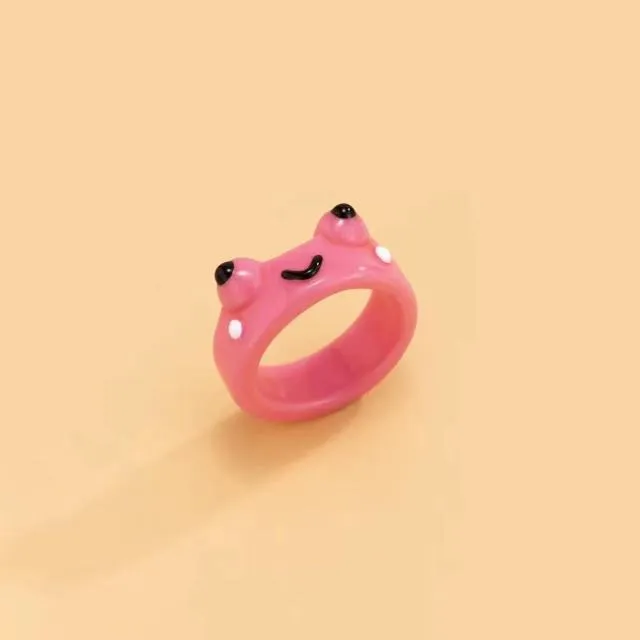 Cute Colorful Frog Rings for Women Girls Fashion Polymer Clay Resin Ring