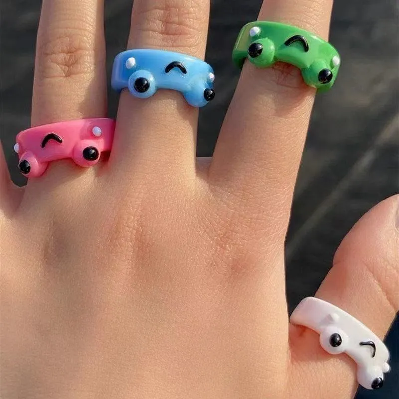 Cute Colorful Frog Rings for Women Girls Fashion Polymer Clay Resin Ring