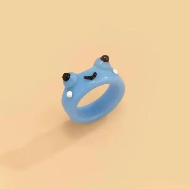 Cute Colorful Frog Rings for Women Girls Fashion Polymer Clay Resin Ring