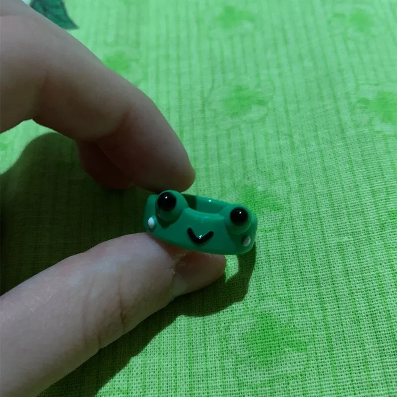 Cute Colorful Frog Rings for Women Girls Fashion Polymer Clay Resin Ring