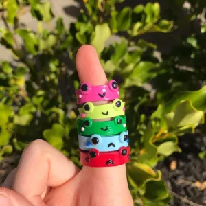 Cute Colorful Frog Rings for Women Girls Fashion Polymer Clay Resin Ring