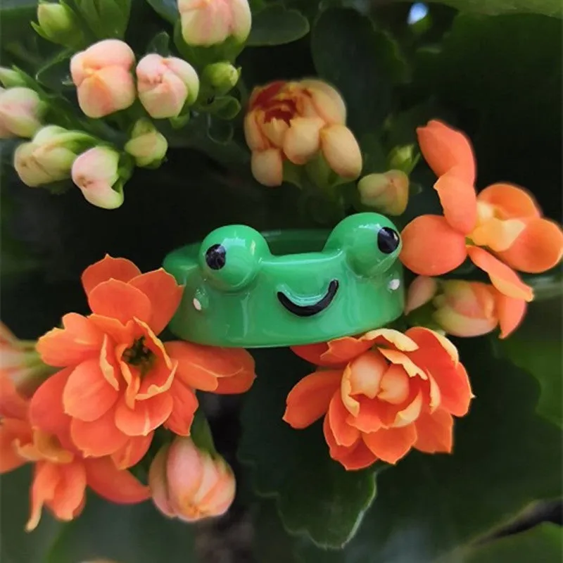 Cute Colorful Frog Rings for Women Girls Fashion Polymer Clay Resin Ring