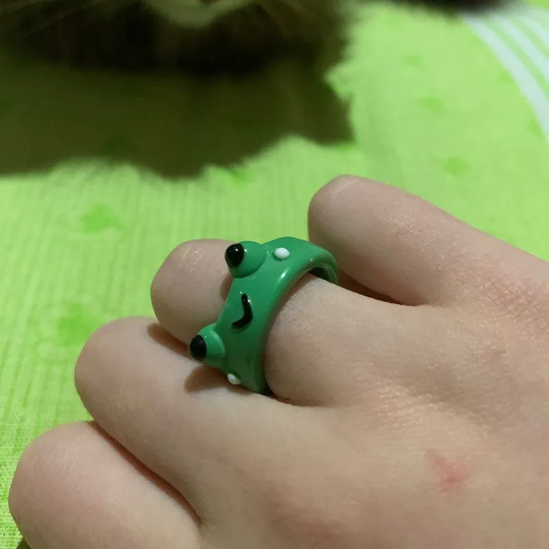 Cute Colorful Frog Rings for Women Girls Fashion Polymer Clay Resin Ring