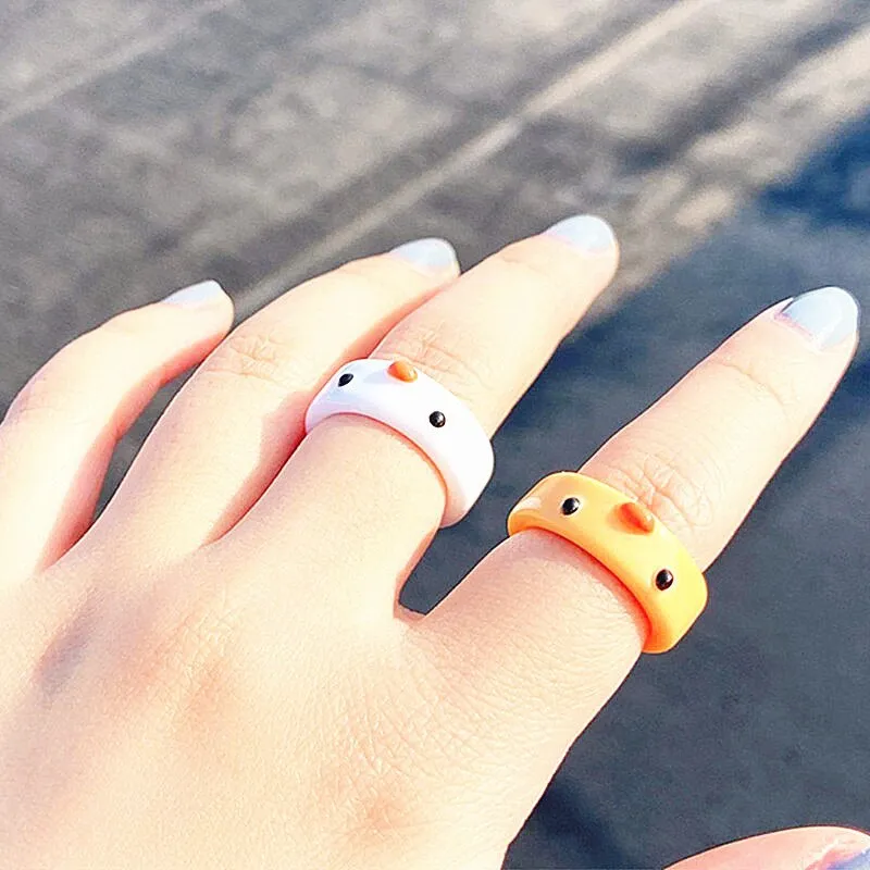 Cute Colorful Frog Rings for Women Girls Fashion Polymer Clay Resin Ring