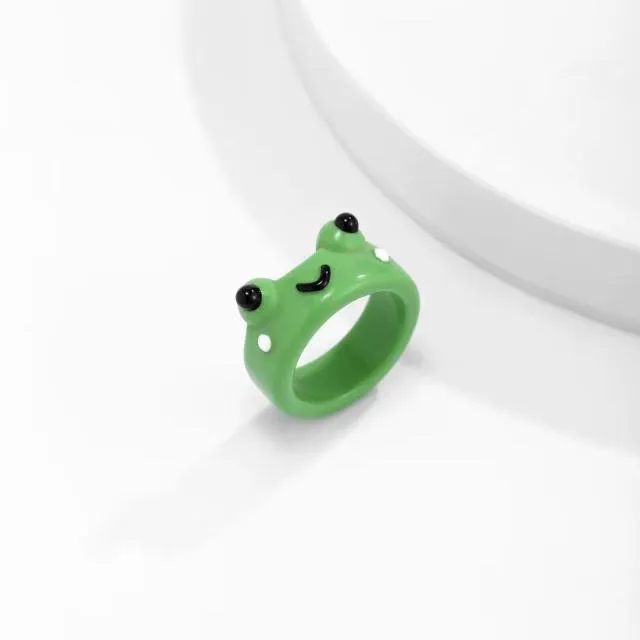 Cute Colorful Frog Rings for Women Girls Fashion Polymer Clay Resin Ring