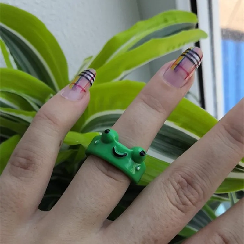 Cute Colorful Frog Rings for Women Girls Fashion Polymer Clay Resin Ring