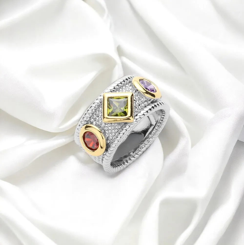 CZ Colorful Paved Ring