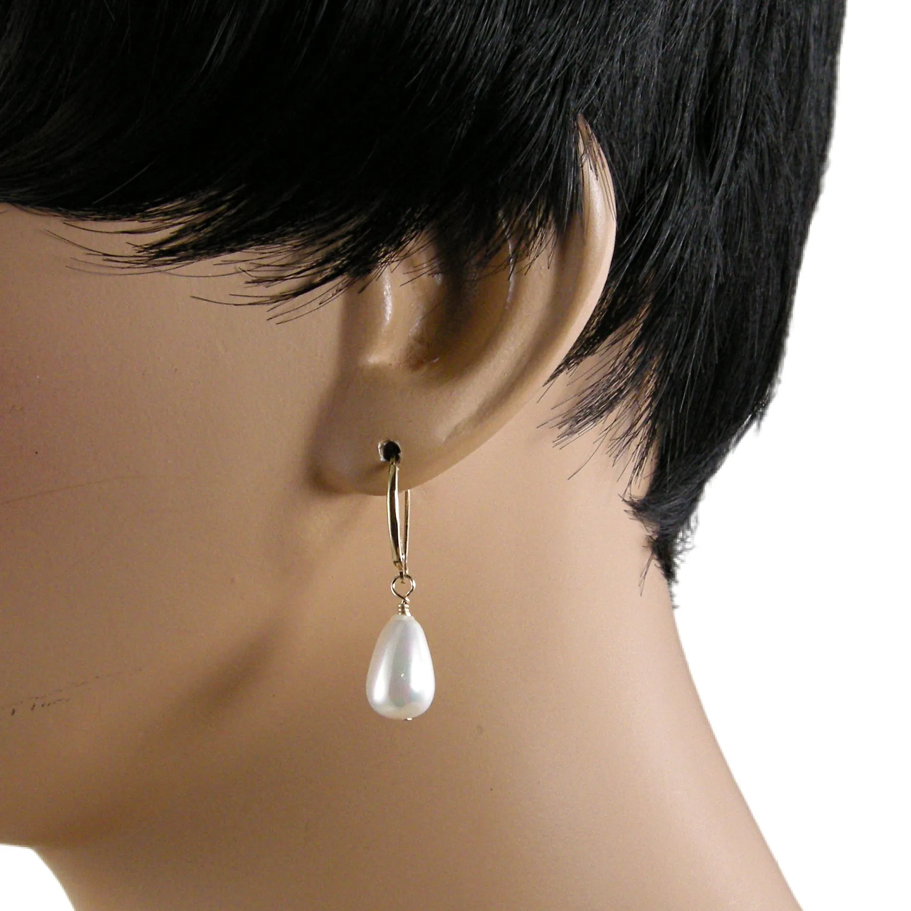 Dainty Classic White Teardrop Pearl Earrings, Gold and Silver Small Teardrop Pearl Earrings