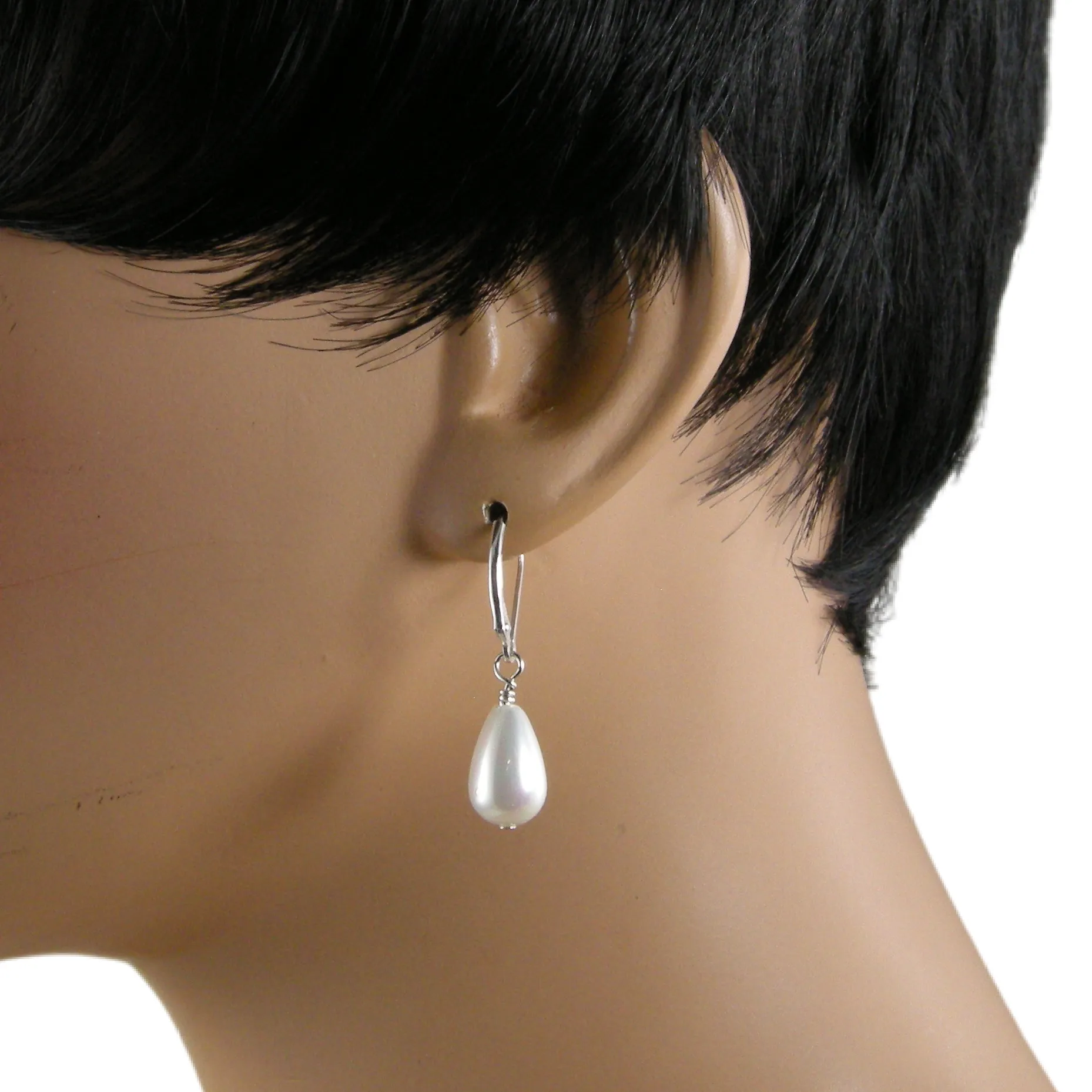 Dainty Classic White Teardrop Pearl Earrings, Gold and Silver Small Teardrop Pearl Earrings