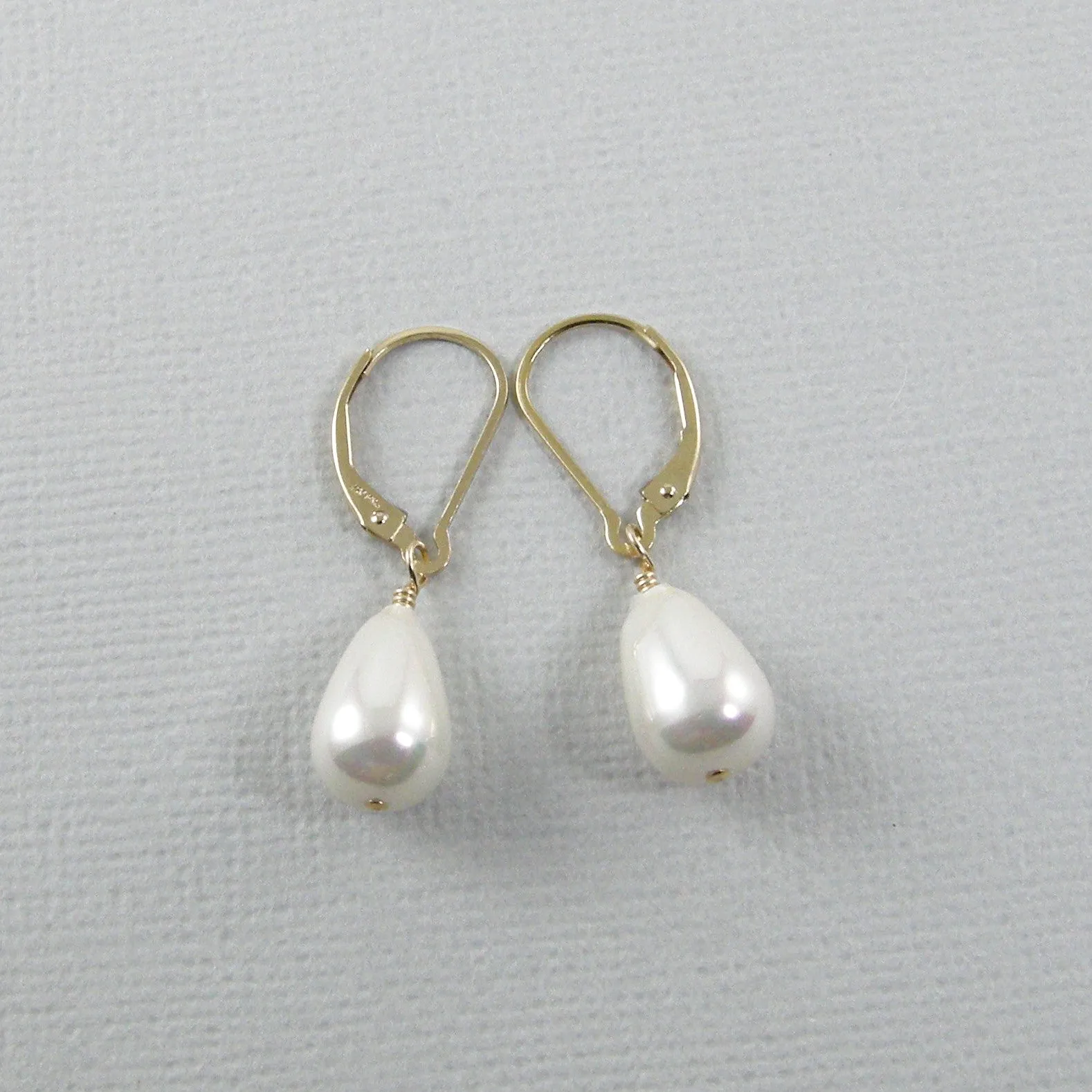 Dainty Classic White Teardrop Pearl Earrings, Gold and Silver Small Teardrop Pearl Earrings