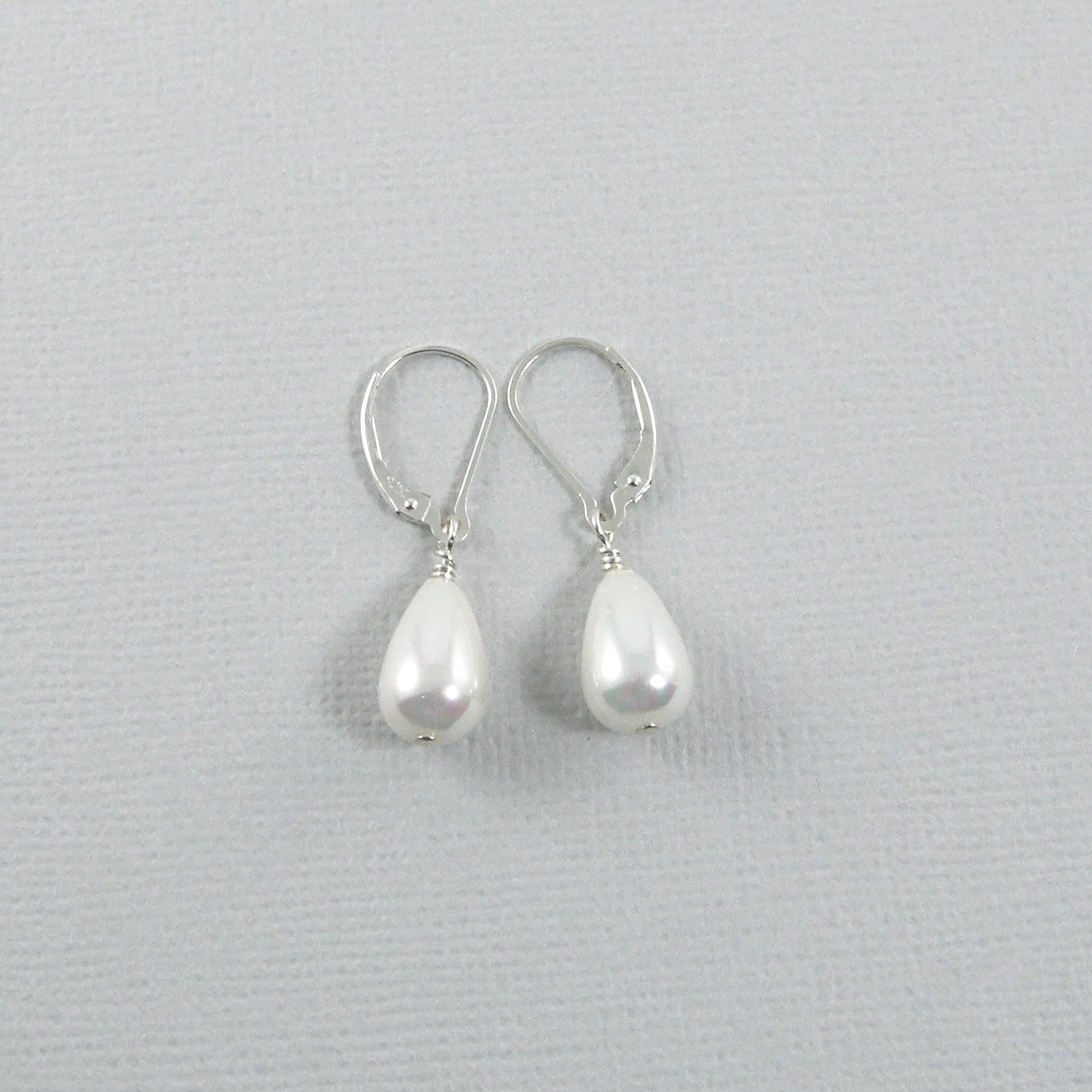 Dainty Classic White Teardrop Pearl Earrings, Gold and Silver Small Teardrop Pearl Earrings