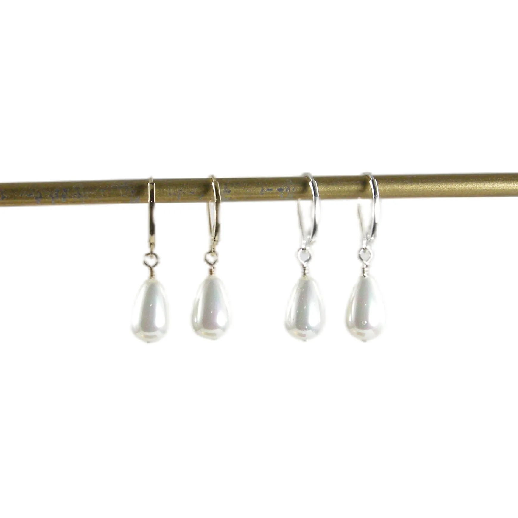 Dainty Classic White Teardrop Pearl Earrings, Gold and Silver Small Teardrop Pearl Earrings